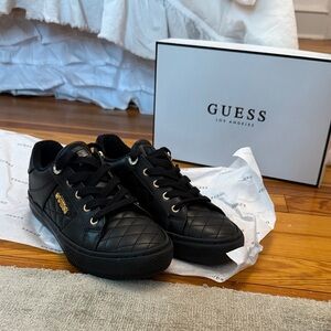 Guess Black Quilted Sneakers with Gold Details